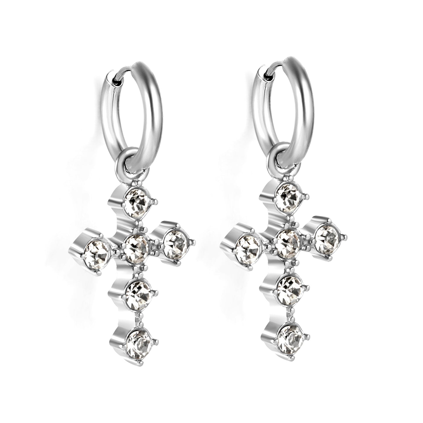Cubic Zirconia Cross Huggies