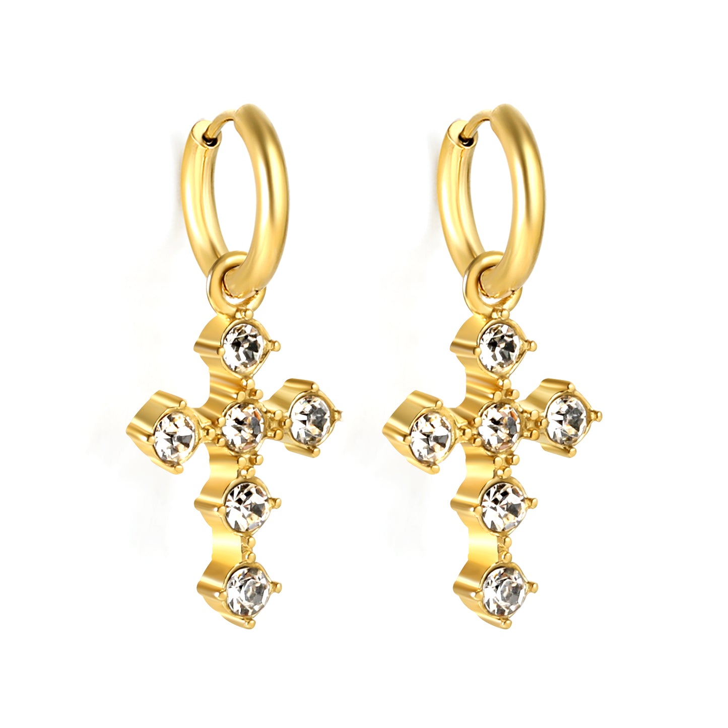 Cubic Zirconia Cross Huggies