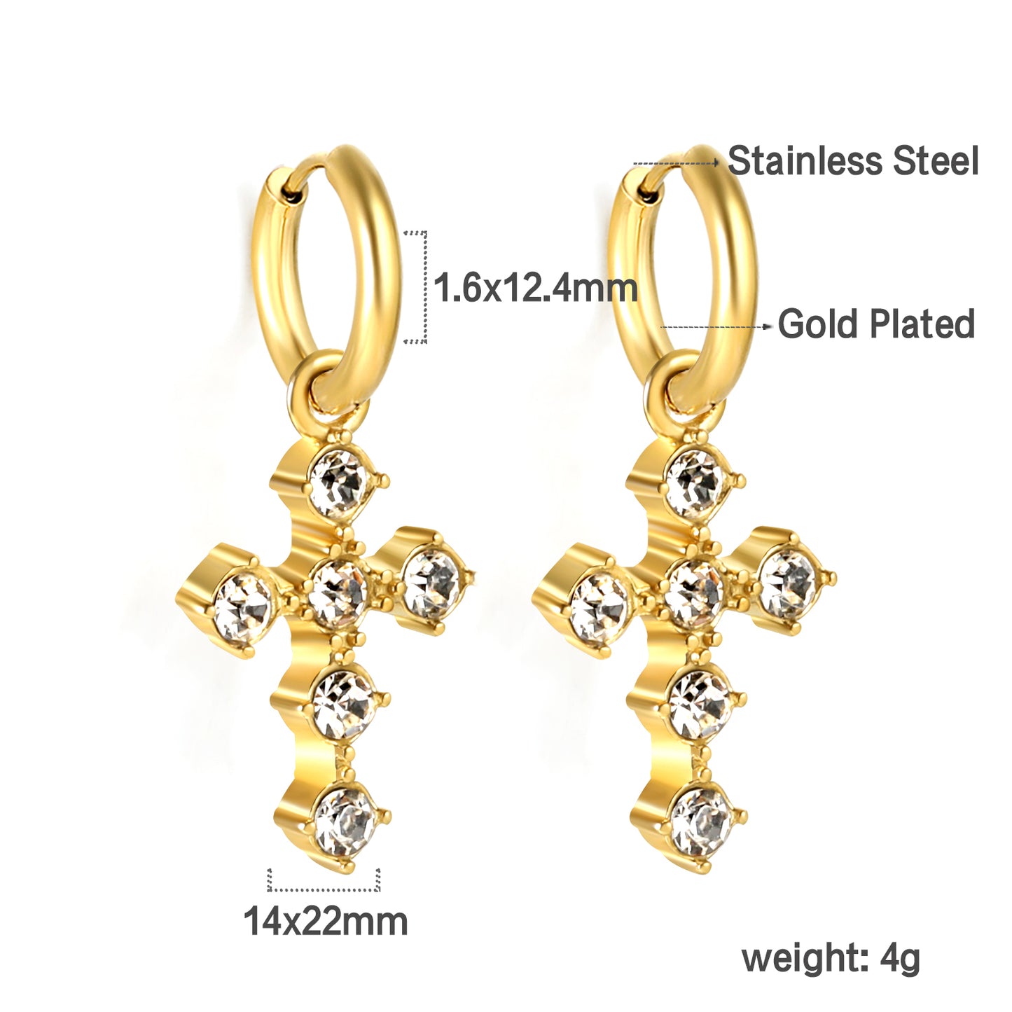 Cubic Zirconia Cross Huggies