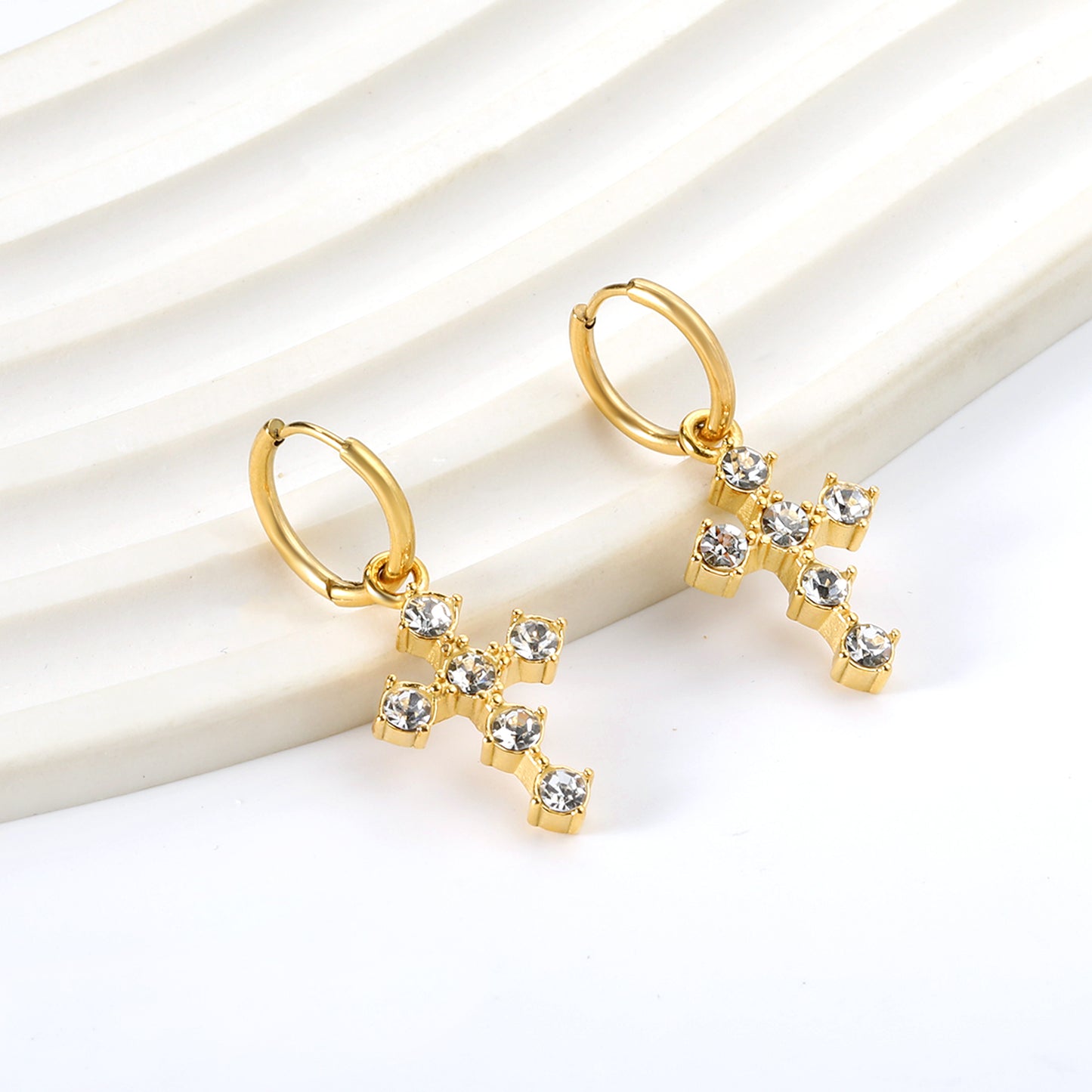 Cubic Zirconia Cross Huggies
