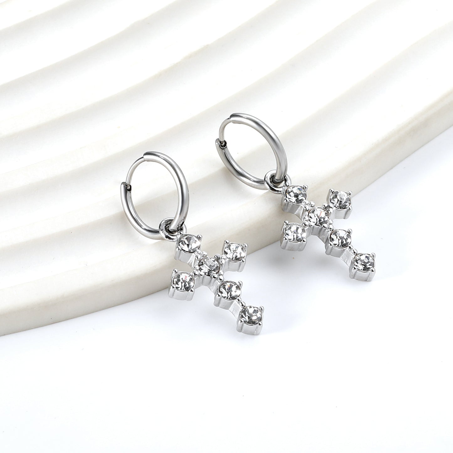 Cubic Zirconia Cross Huggies