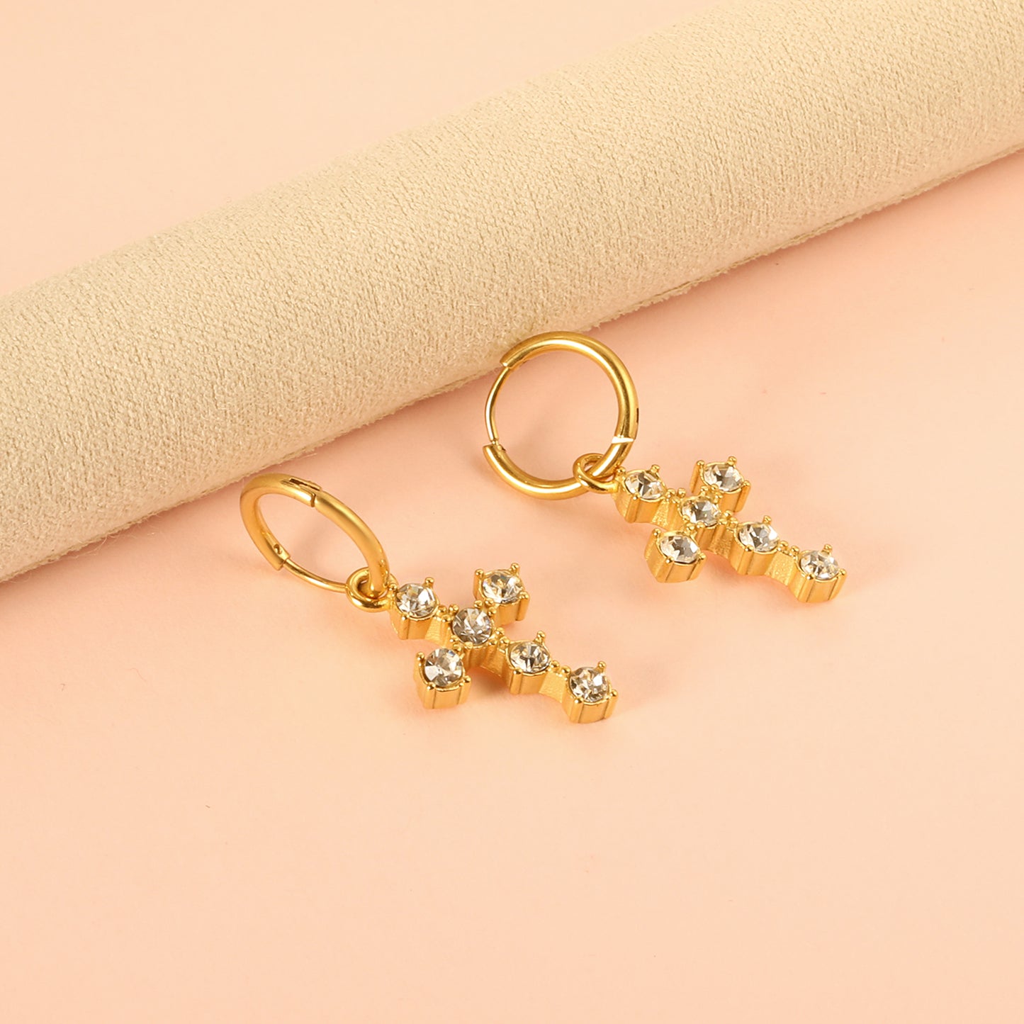 Cubic Zirconia Cross Huggies