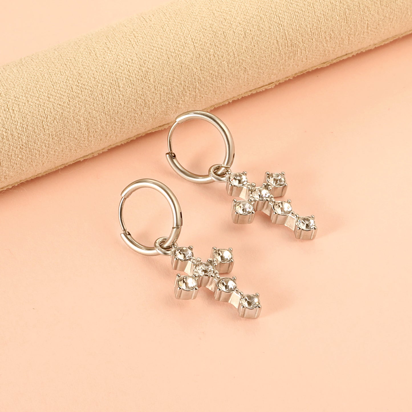 Cubic Zirconia Cross Huggies
