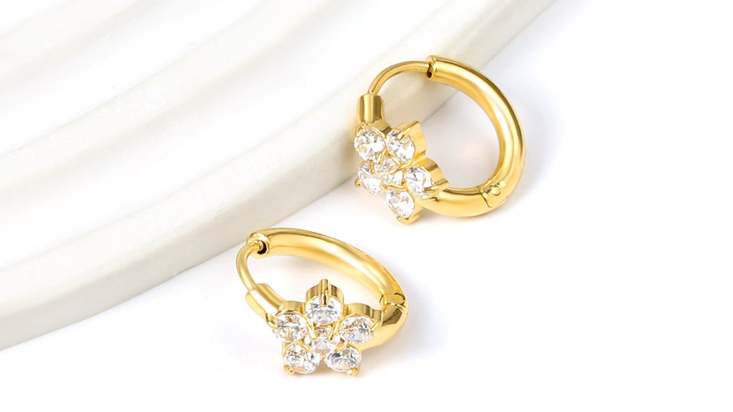 Cubic Zirconia Flower Huggies
