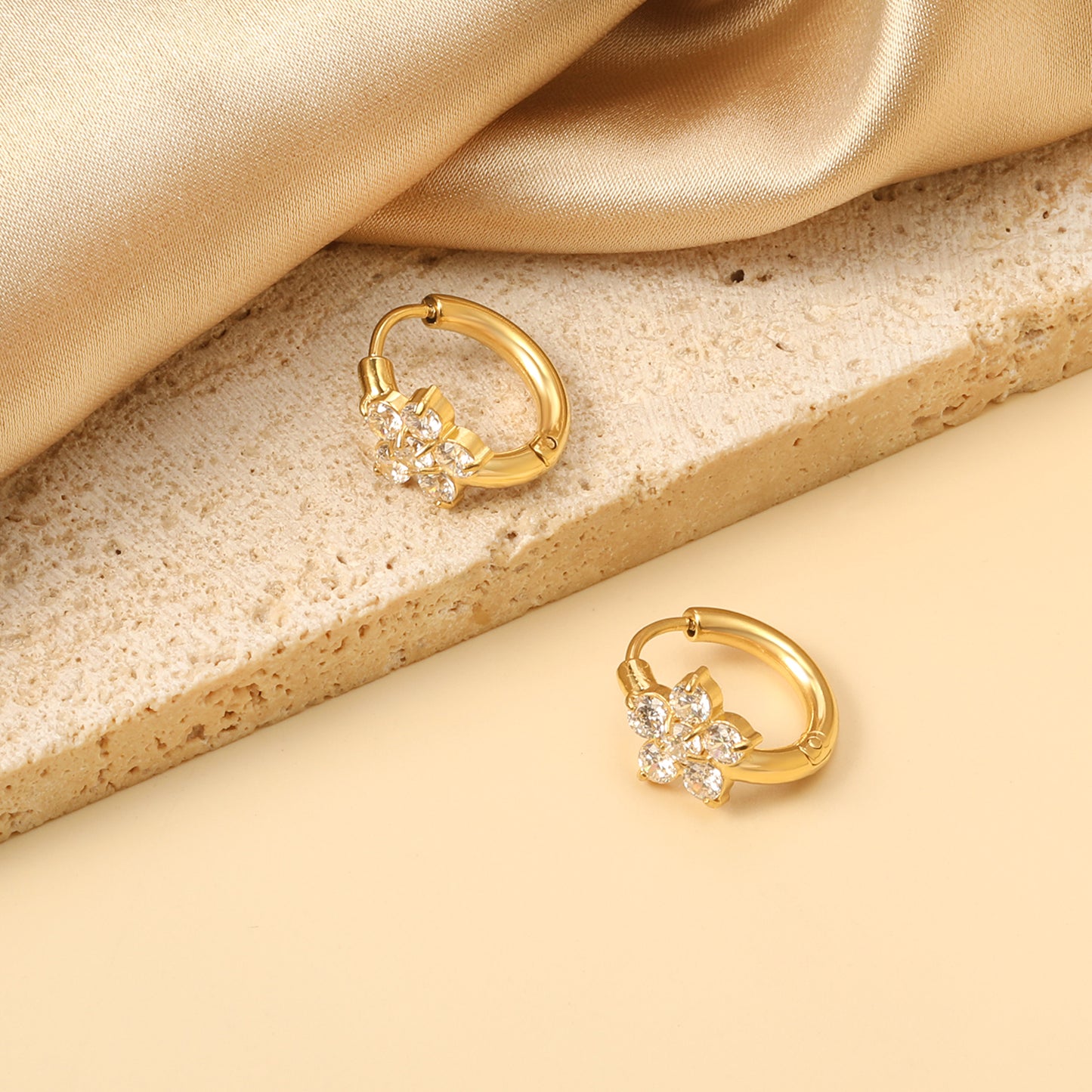 Cubic Zirconia Flower Huggies