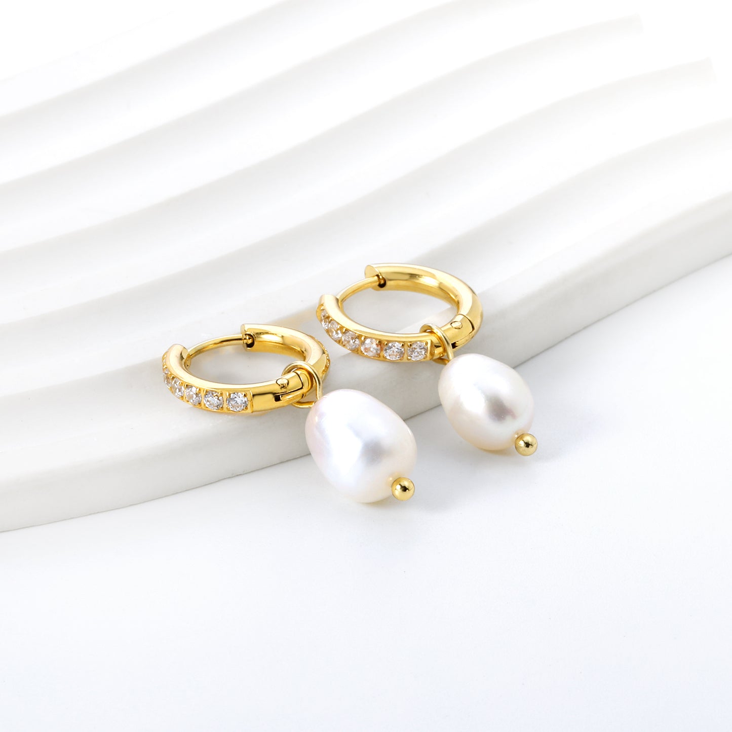 Freshwater Pearl with CZ Huggies