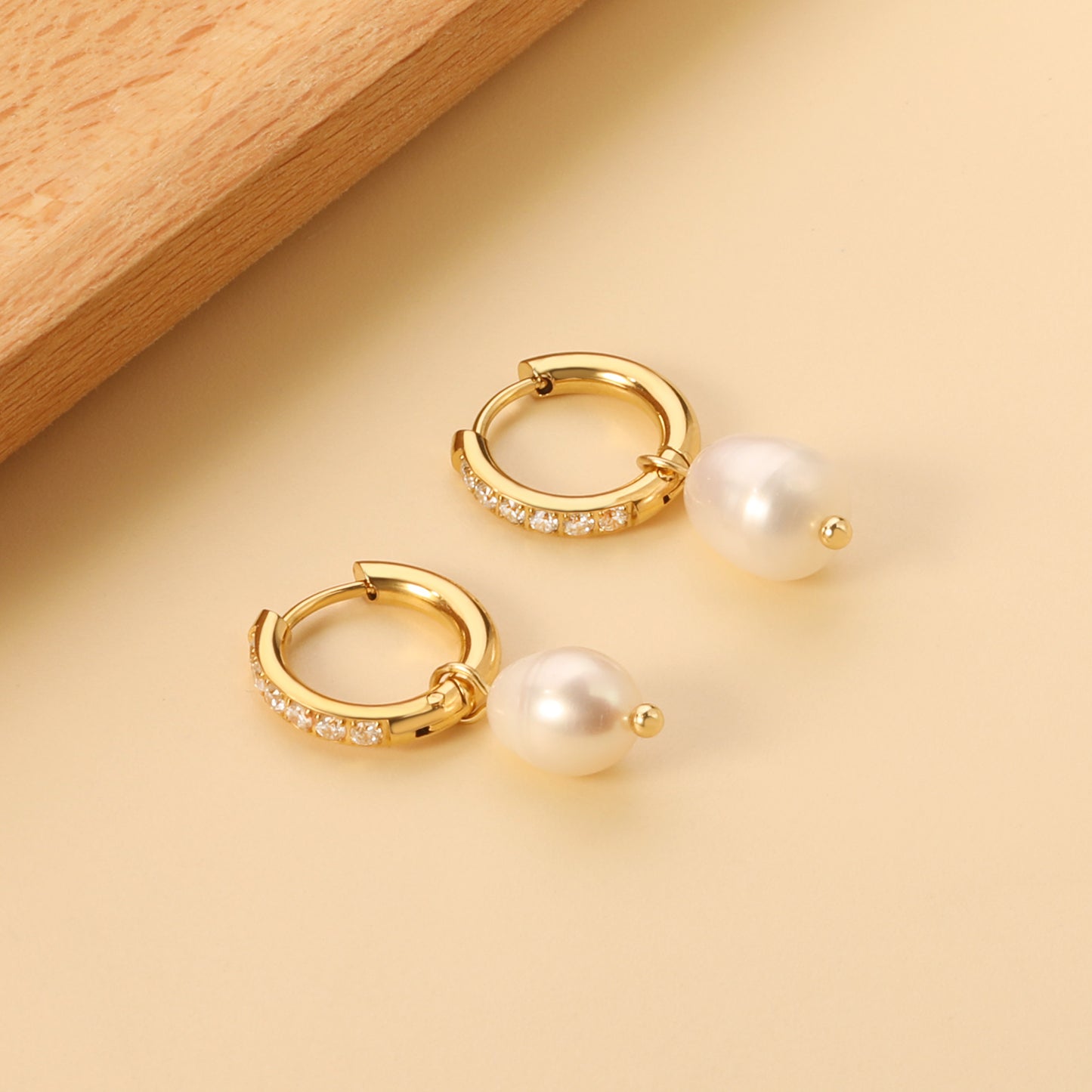 Freshwater Pearl with CZ Huggies