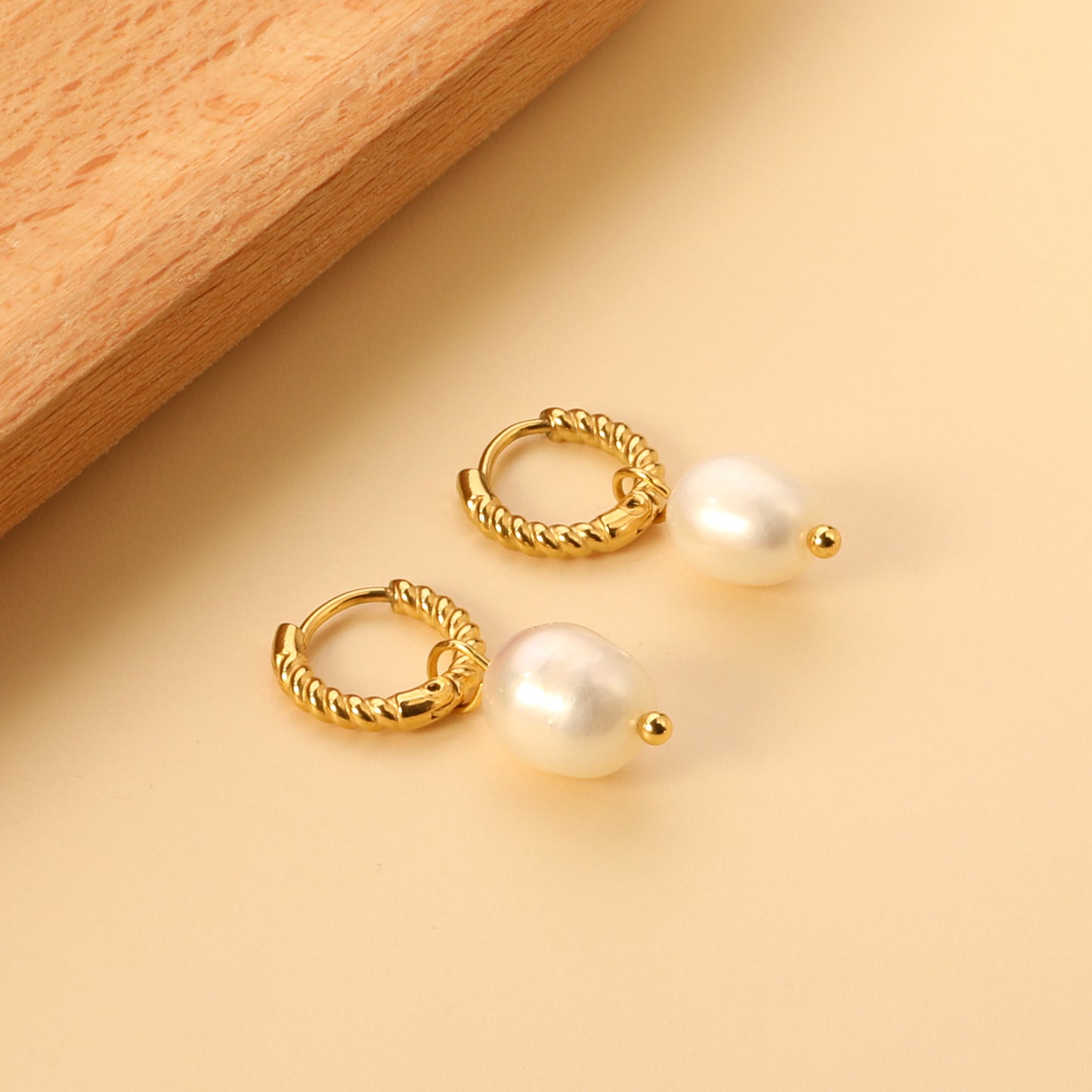 Textured Freshwater Pearl Huggies