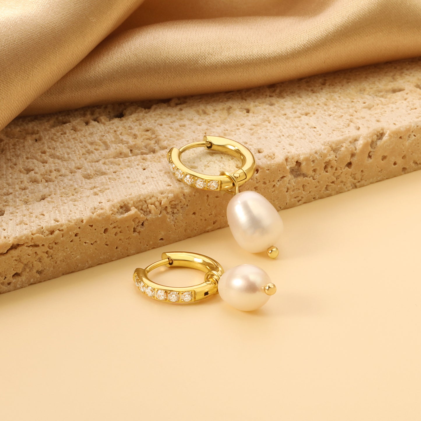 Freshwater Pearl with CZ Huggies