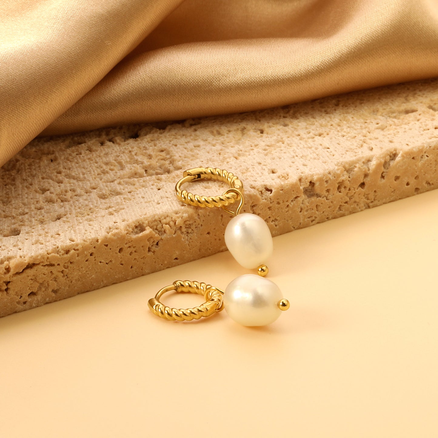 Textured Freshwater Pearl Huggies