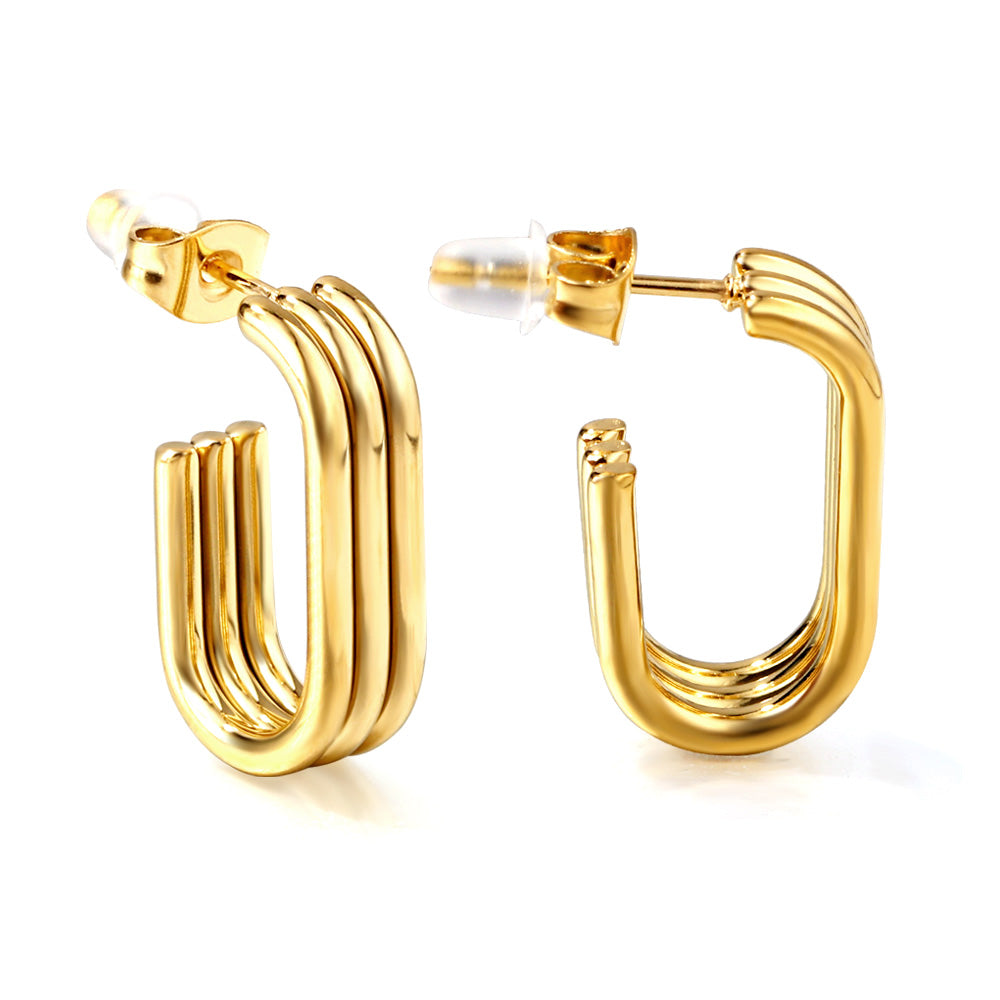 Triple-Layered Gold Hoop Earrings