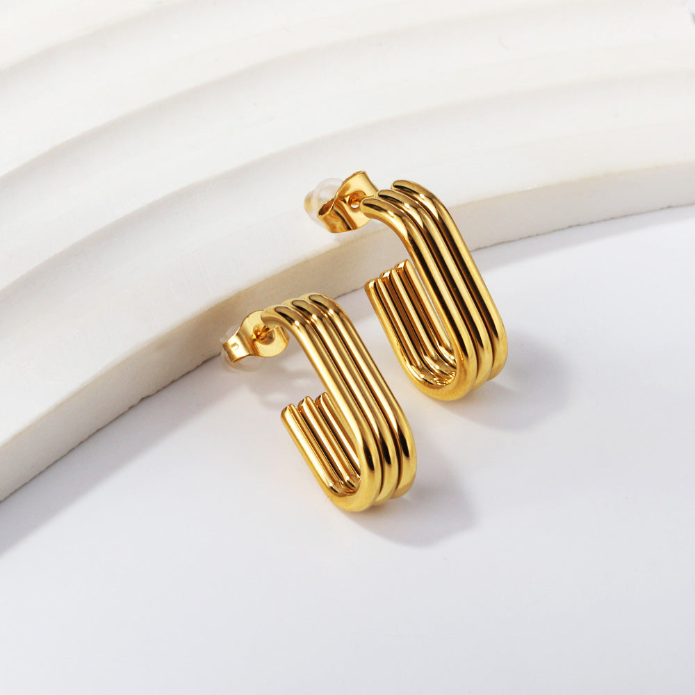Triple-Layered Gold Hoop Earrings