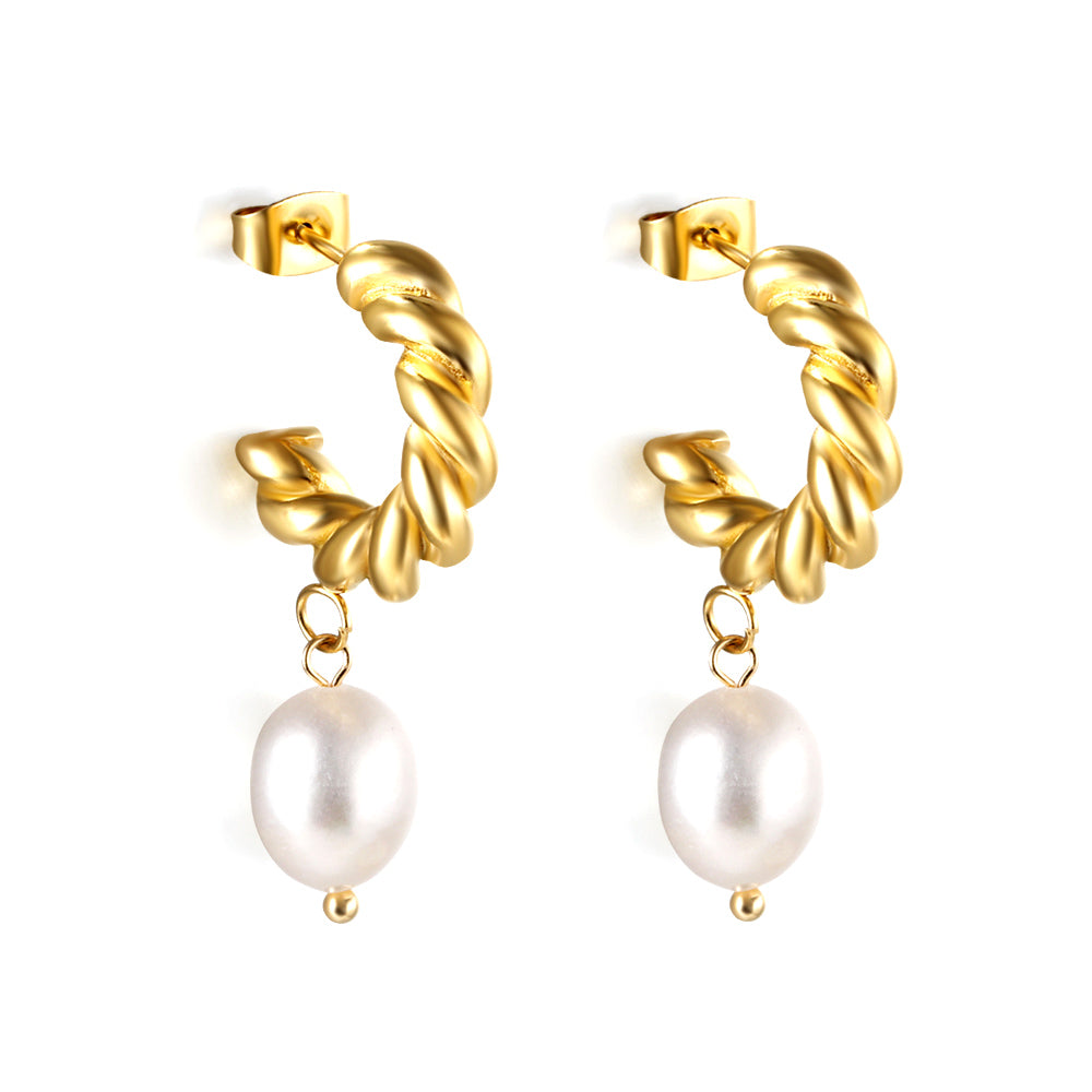 Twist Hoop Pearl Earrings