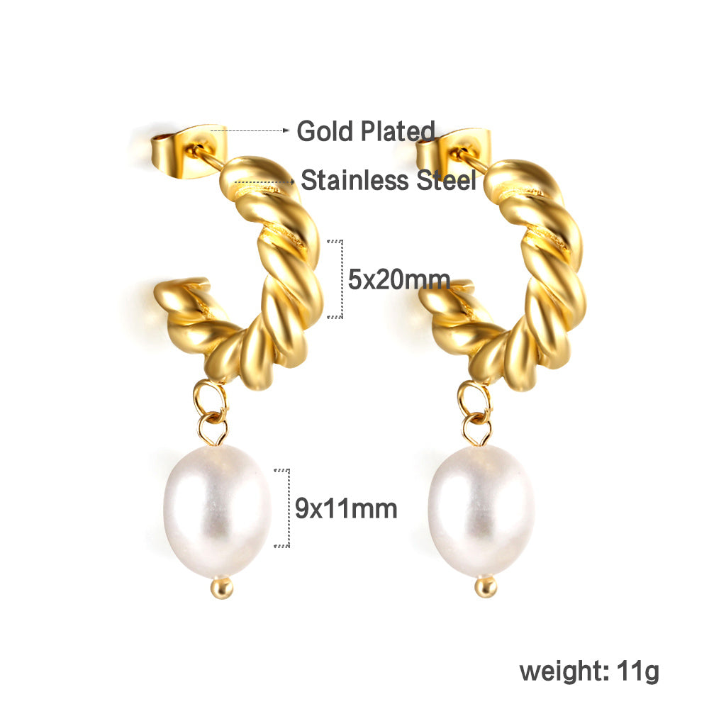 Twist Hoop Pearl Earrings