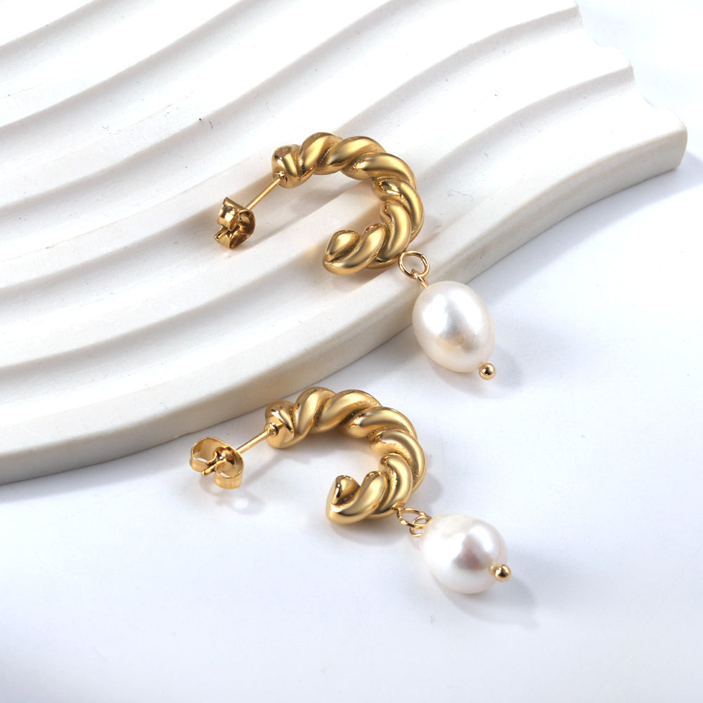 Twist Hoop Pearl Earrings