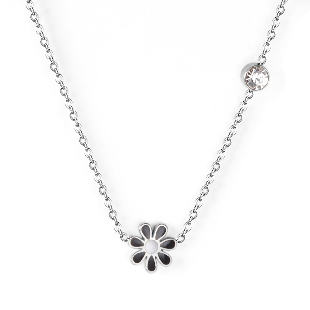 Daisy Flower Pendant Necklace with Crystal Accent
