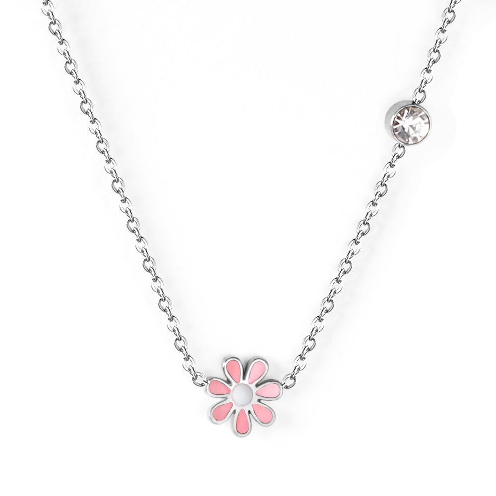 Daisy Flower Pendant Necklace with Crystal Accent