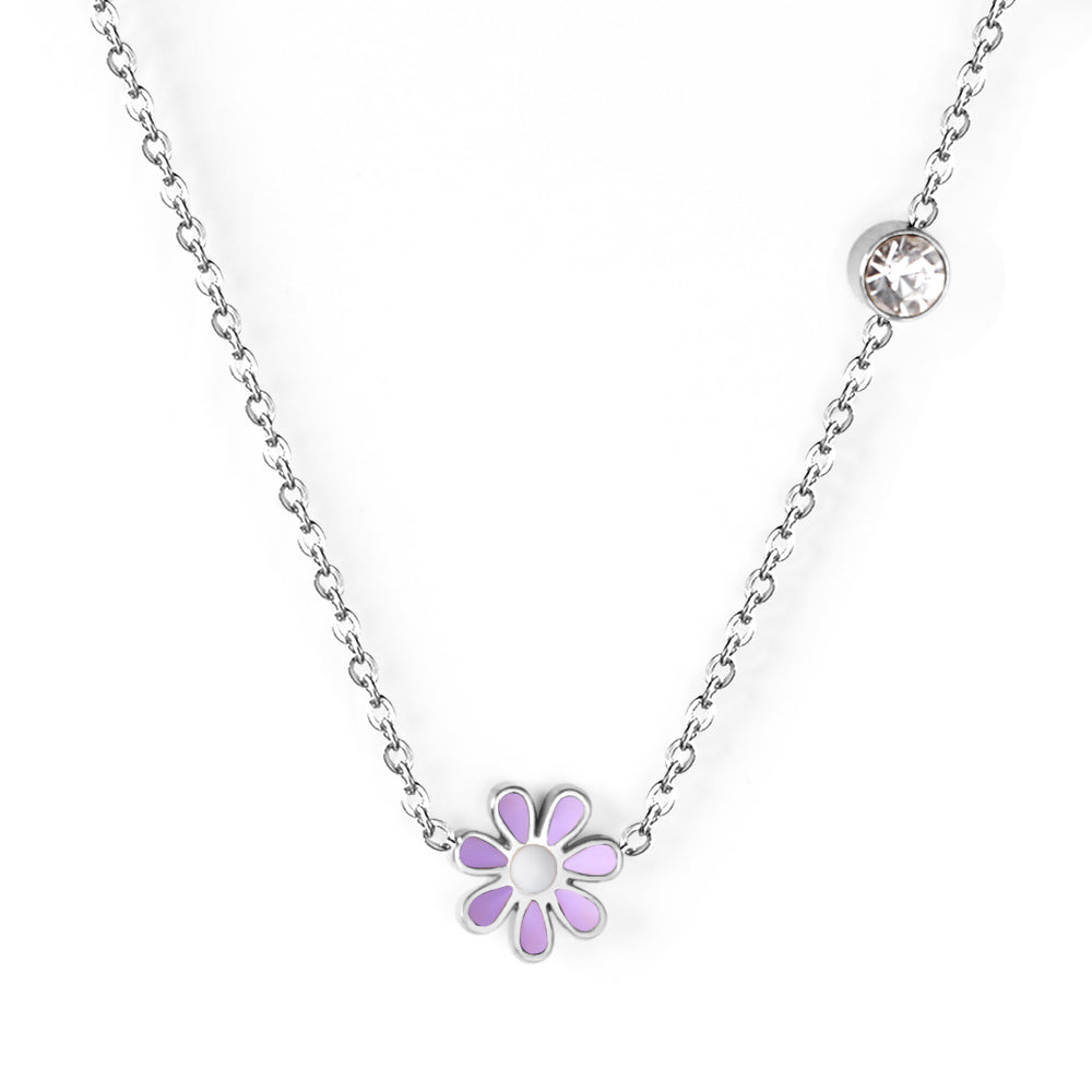 Daisy Flower Pendant Necklace with Crystal Accent