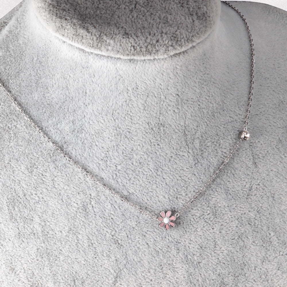 Daisy Flower Pendant Necklace with Crystal Accent