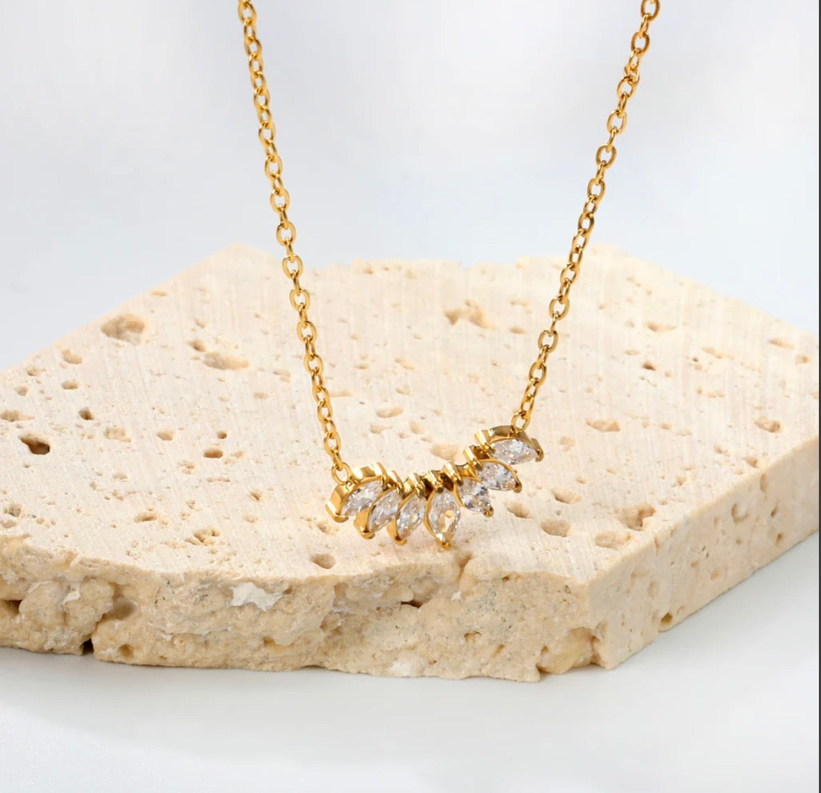 Gold Marquise-Cut Zirconia Necklace