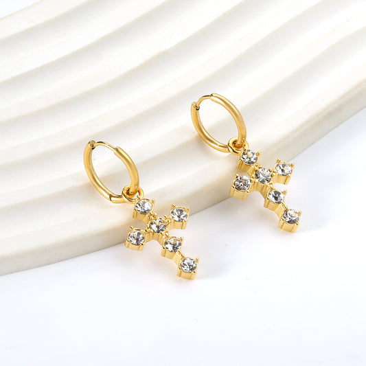 Cubic Zirconia Cross Huggies