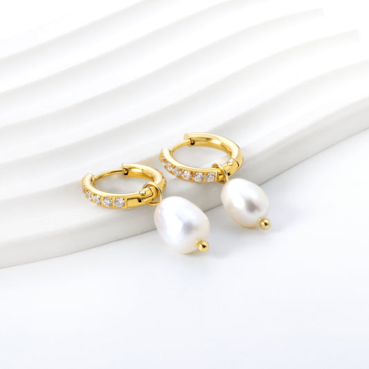 Freshwater Pearl  with CZ Huggies