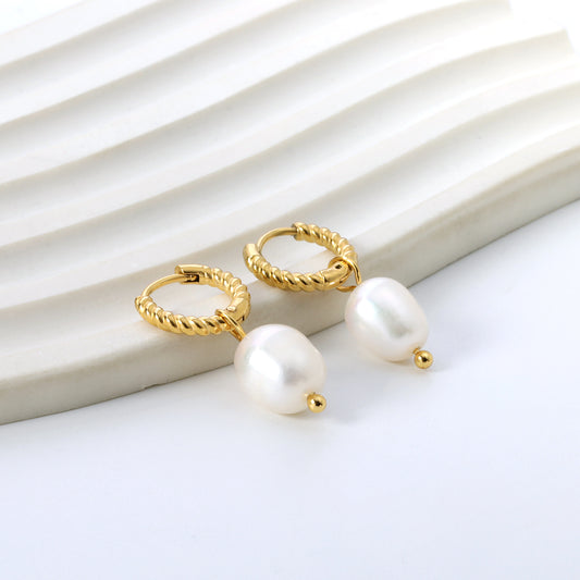Textured Freshwater Pearl Huggies