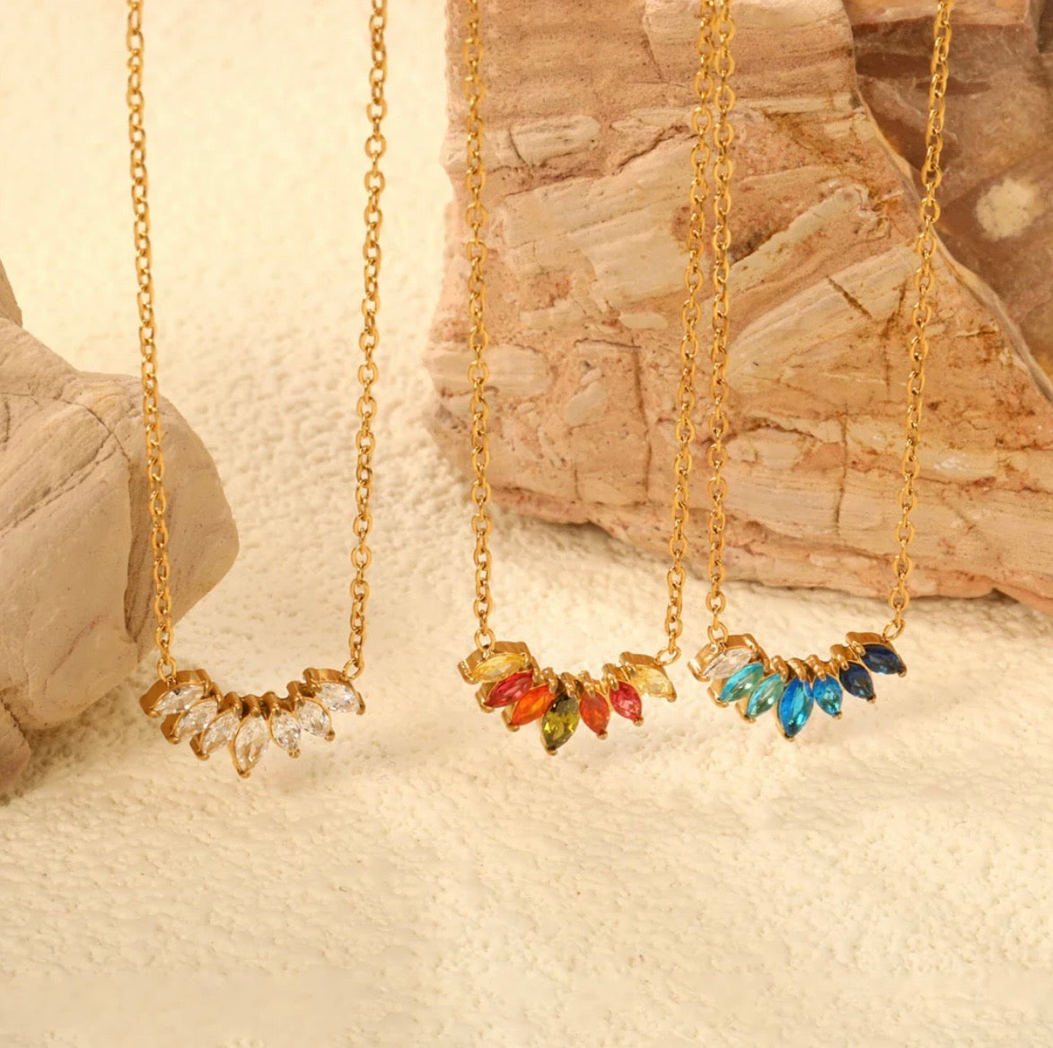Gold Marquise-Cut Zirconia Necklace