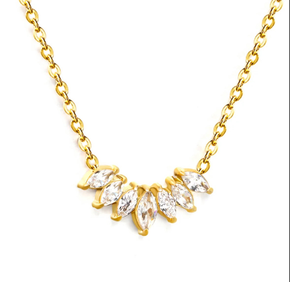 Gold Marquise-Cut Zirconia Necklace