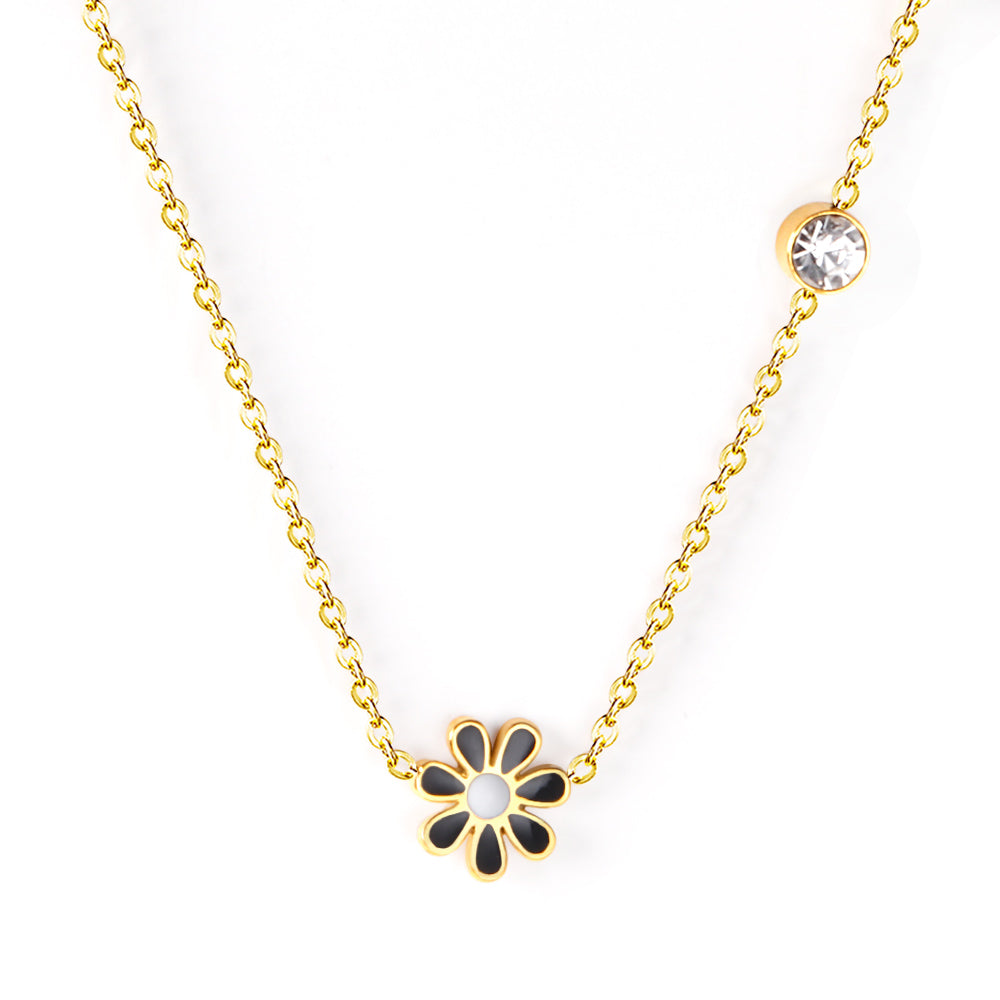 Daisy Flower Pendant Necklace with Crystal Accent