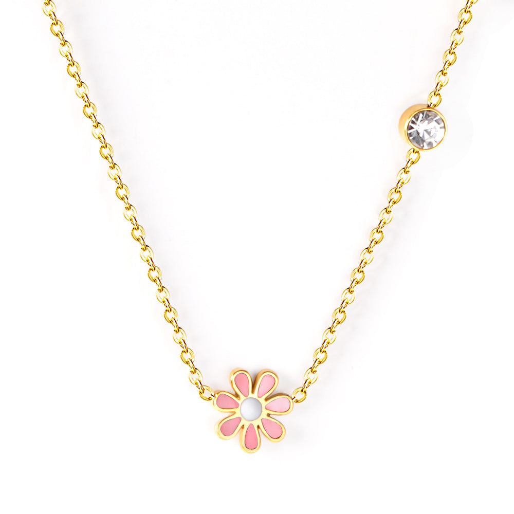 Daisy Flower Pendant Necklace with Crystal Accent